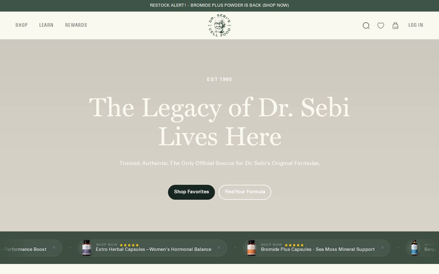 Dr. Sebi's Cell Food homepage screenshot