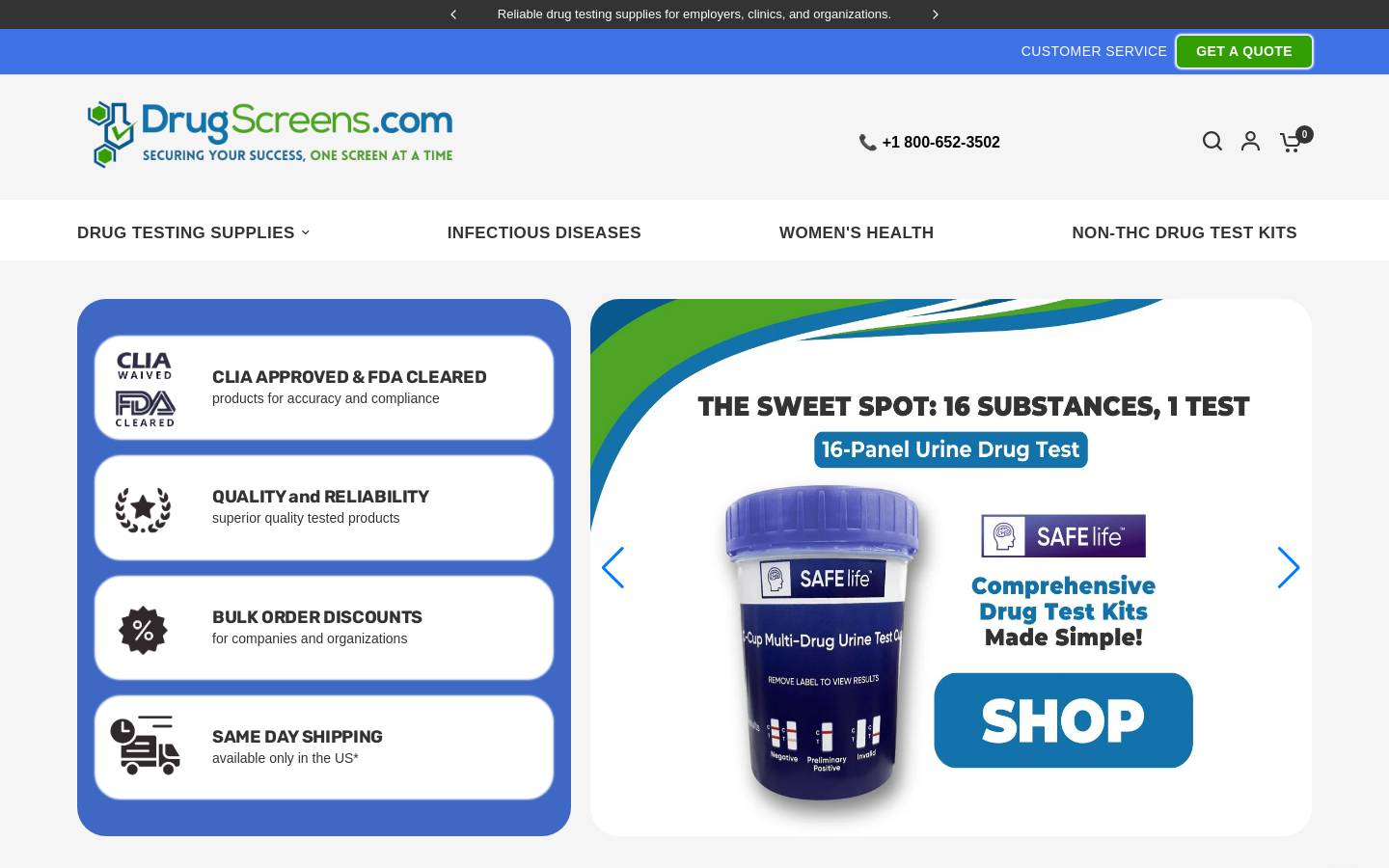 drugscreens.com homepage screenshot