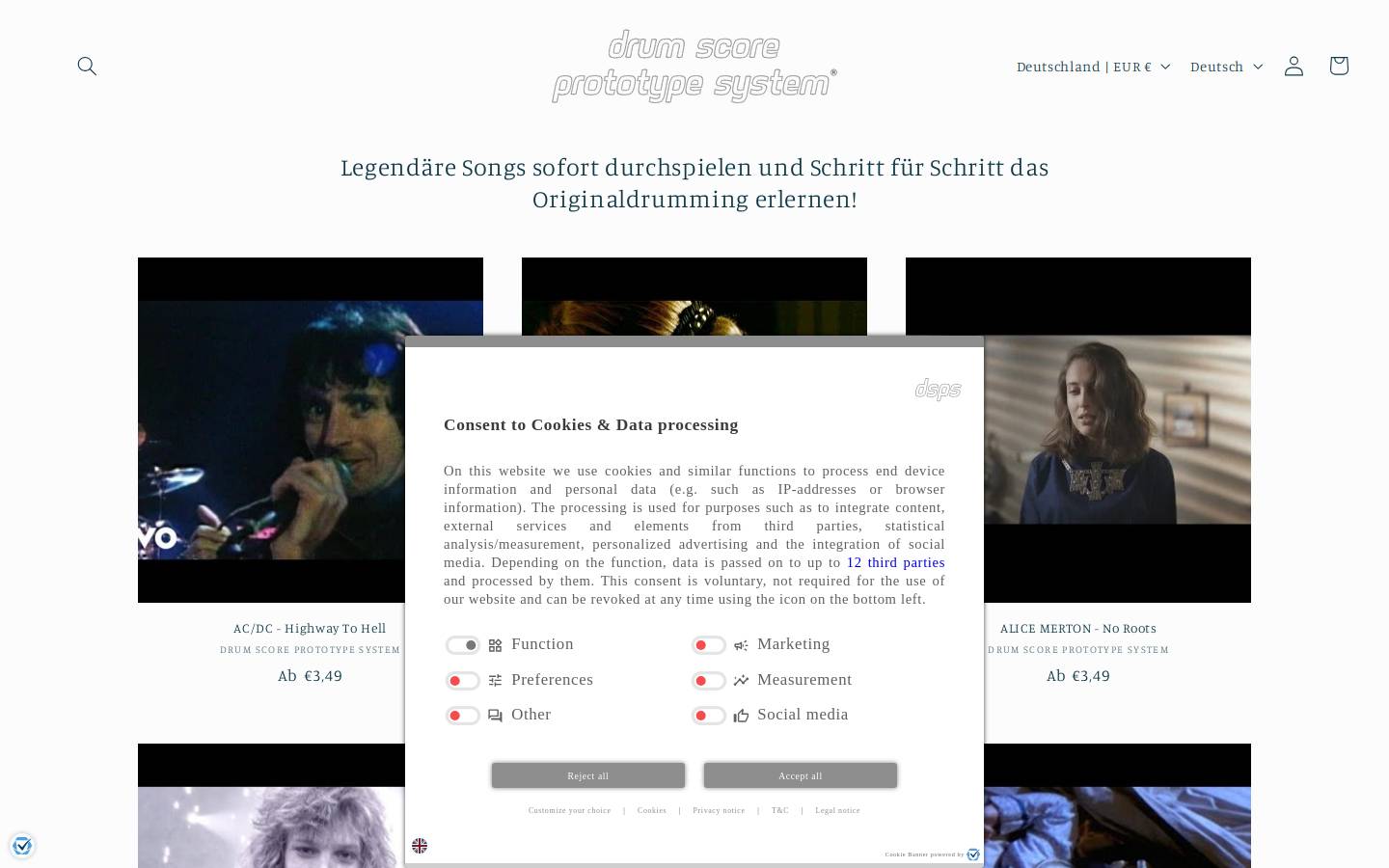 drum-score-prototype-system.com homepage screenshot