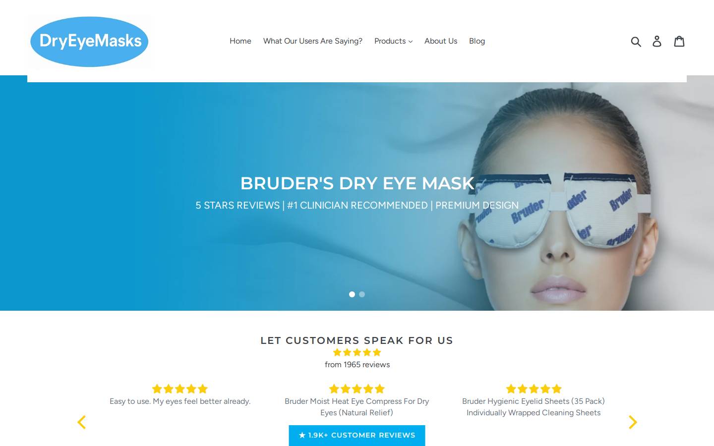 dryeyemasks.com homepage screenshot