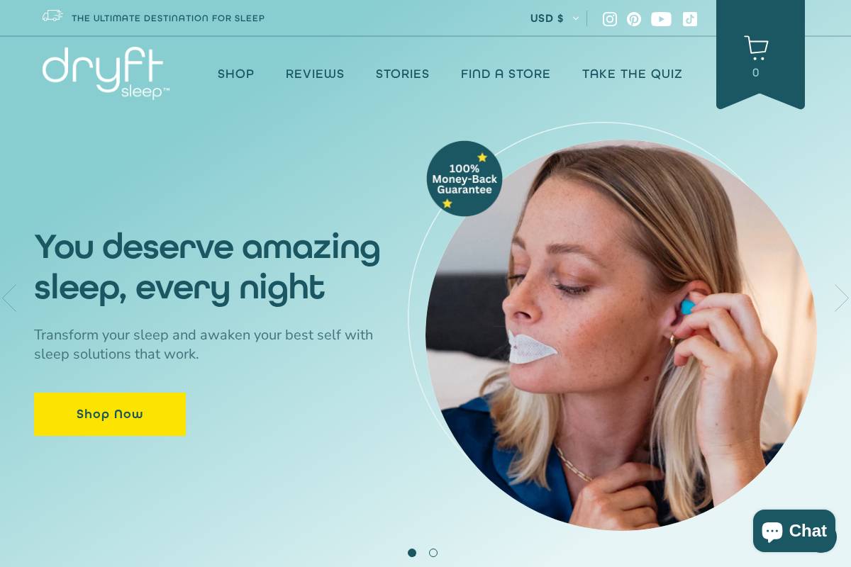dryftsleep.com homepage screenshot