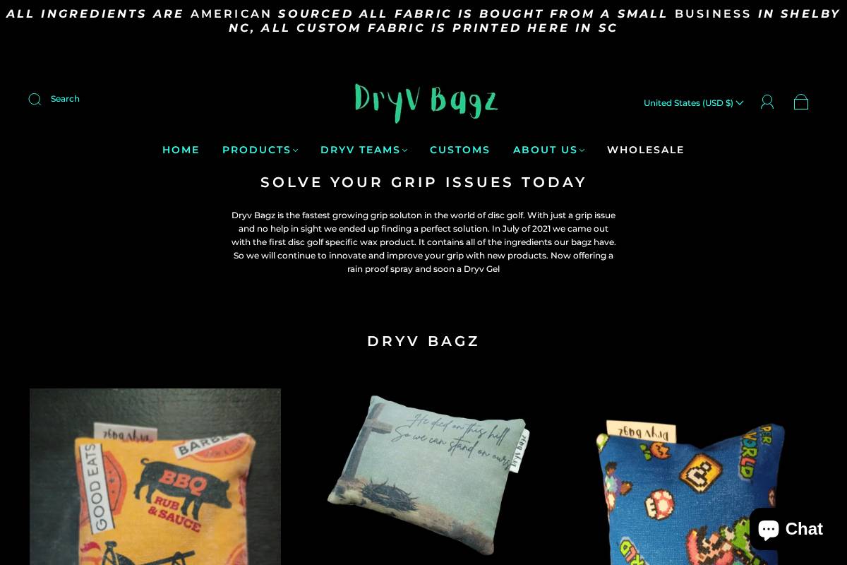 dryvbagz.com homepage screenshot