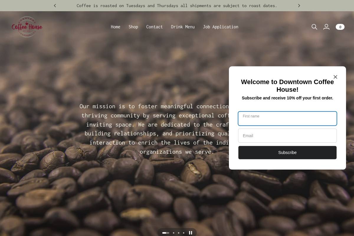 dtcoffeehouse.com homepage screenshot