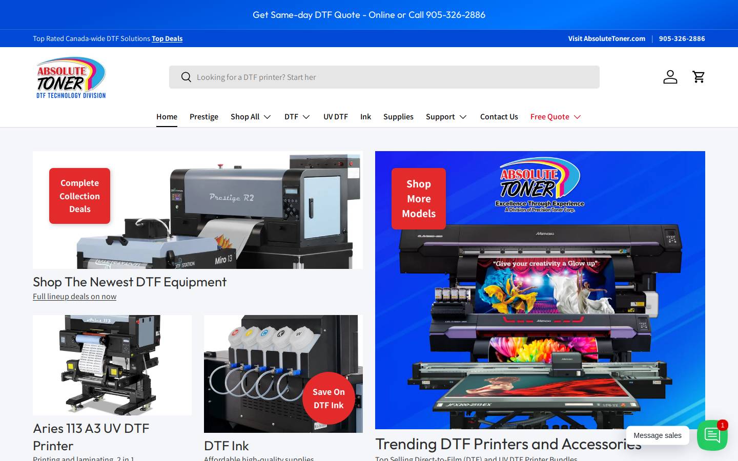 dtfprinterscanada.com homepage screenshot