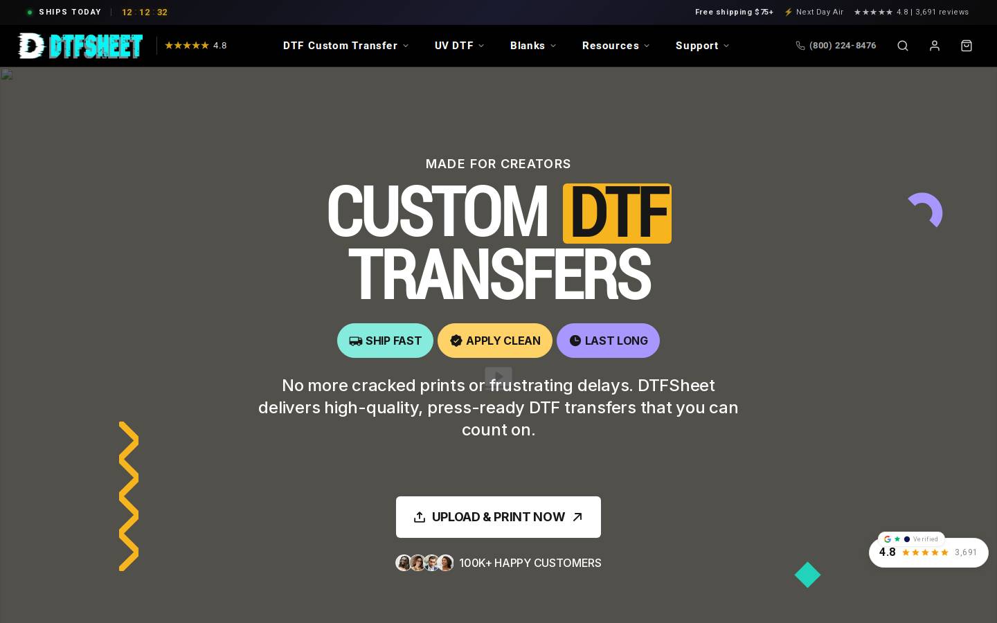 DTF Sheet homepage screenshot