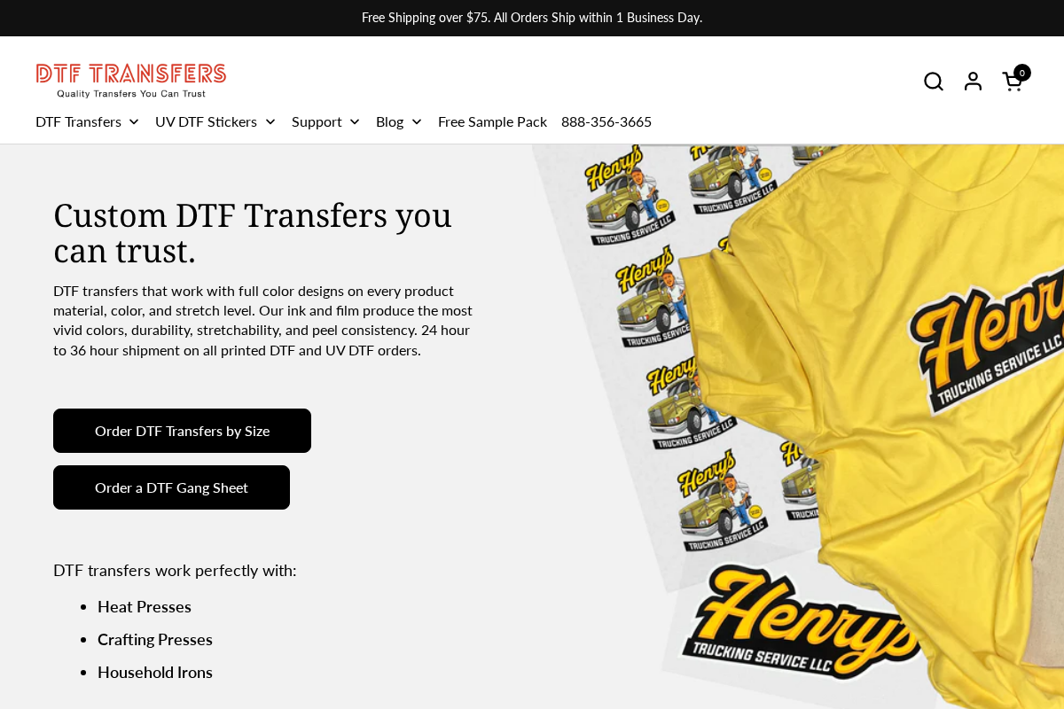 DTFTransfers homepage screenshot