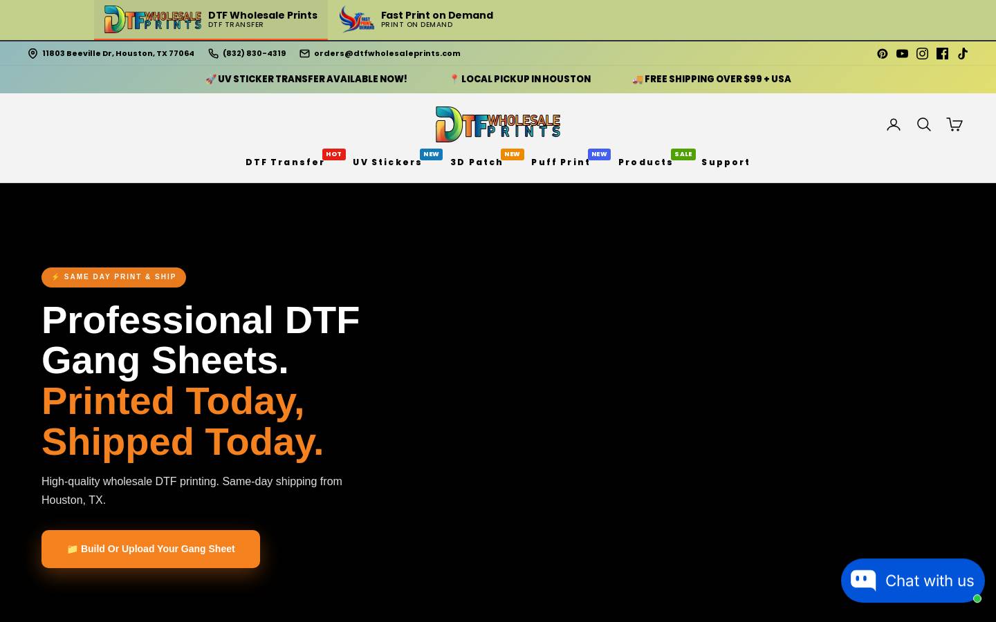 dtfwholesaleprints.com homepage screenshot