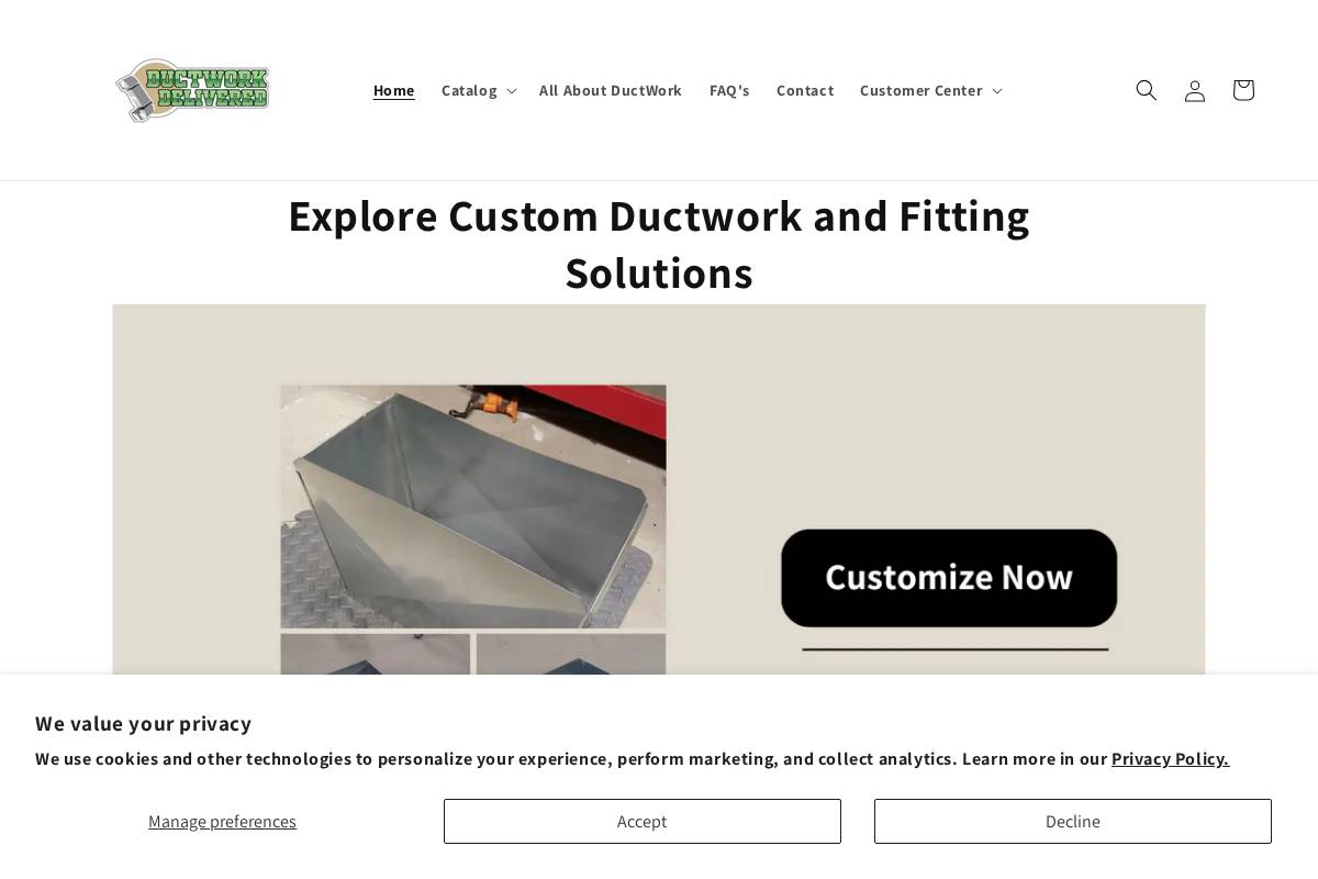 ductworkdelivered.com homepage screenshot