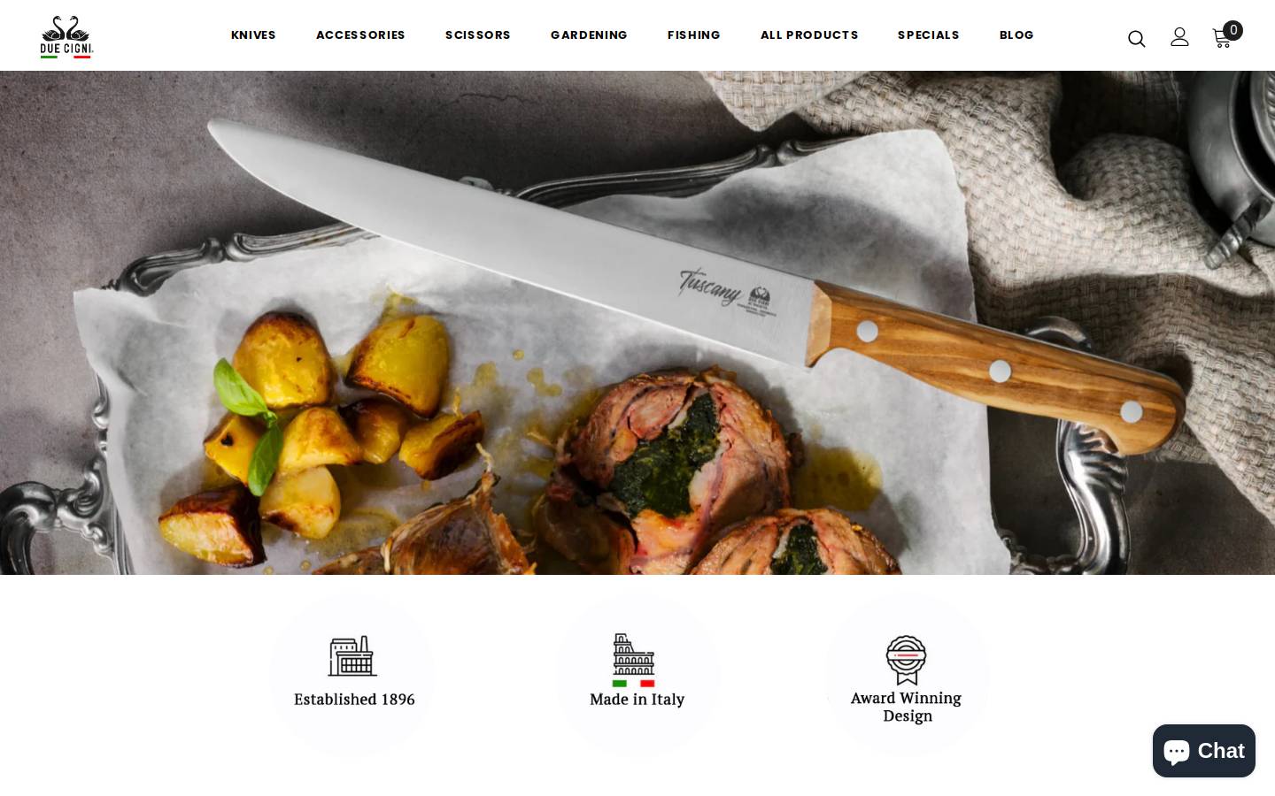 duecignicutlery.com homepage screenshot