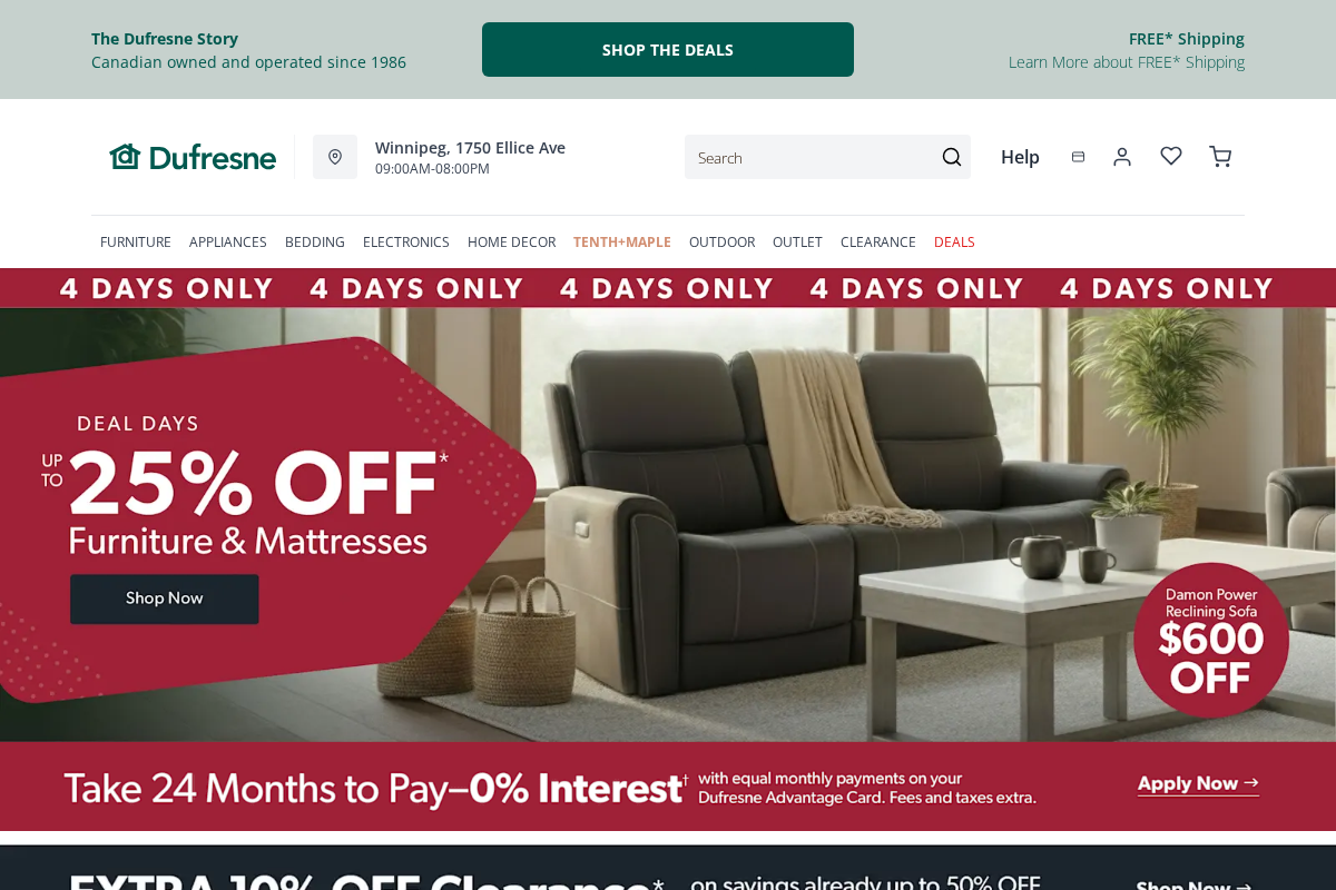 Dufresne Furniture and Appliances homepage screenshot