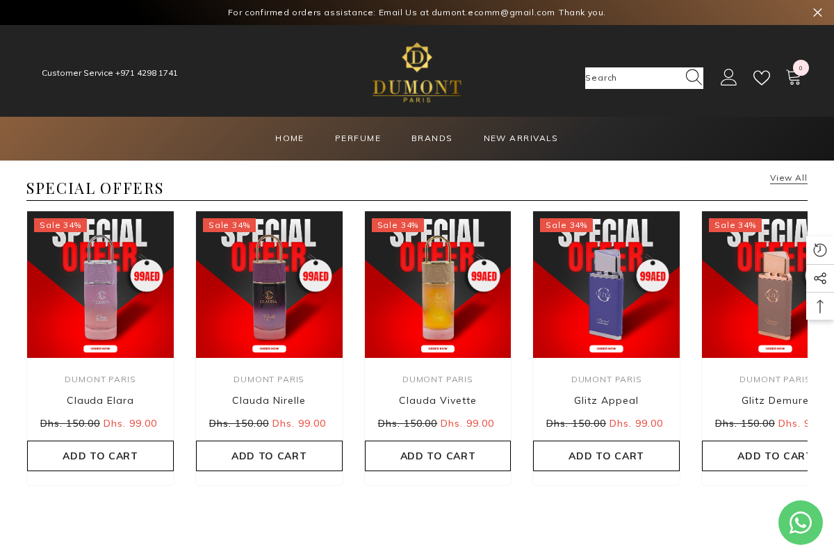 Dumont Perfumes UAE homepage screenshot
