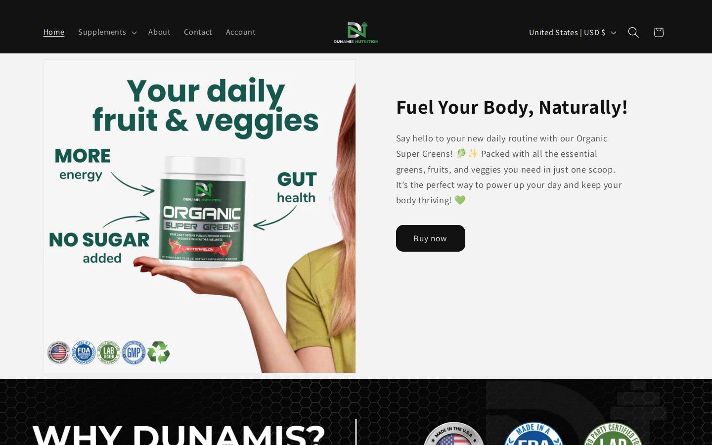 dunamisnutrition.com homepage screenshot