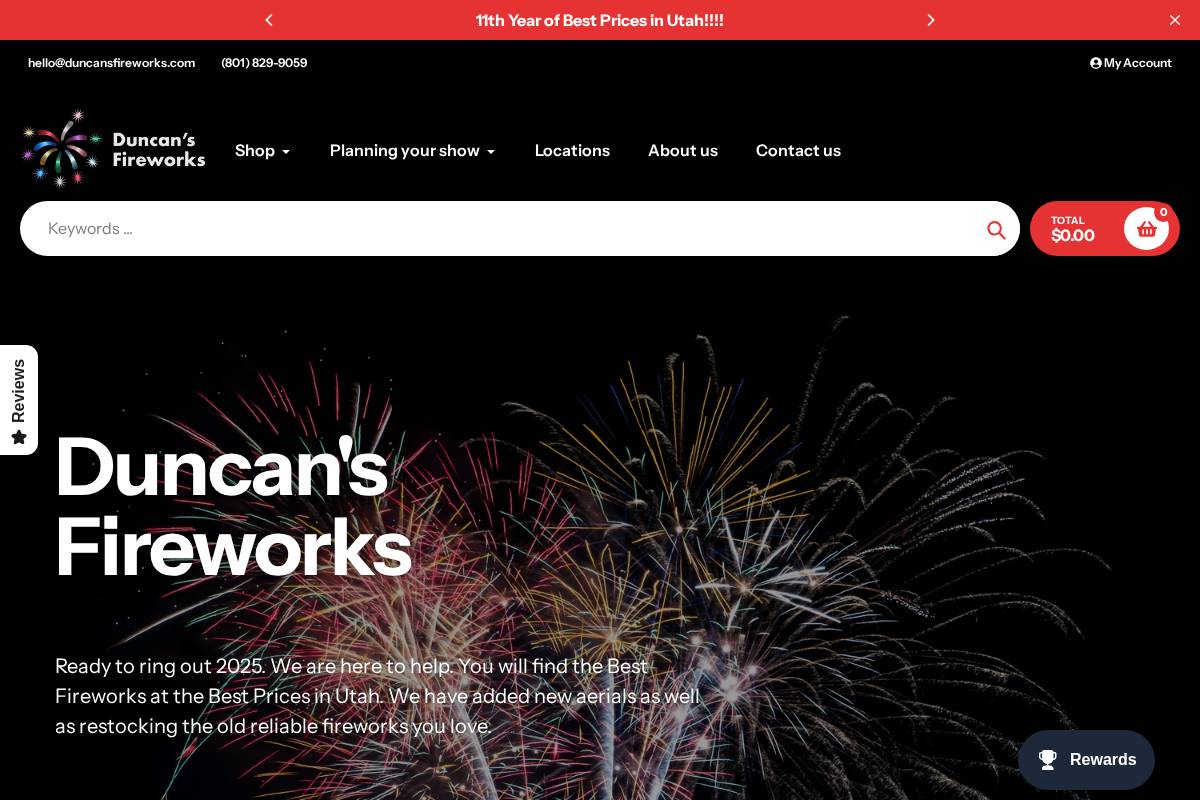 duncansfireworks.com homepage screenshot