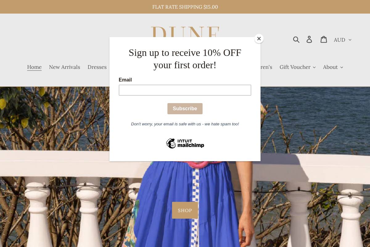 dunedesignandhomewares.com.au homepage screenshot