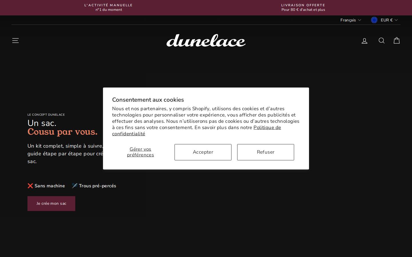 Dunelace homepage screenshot