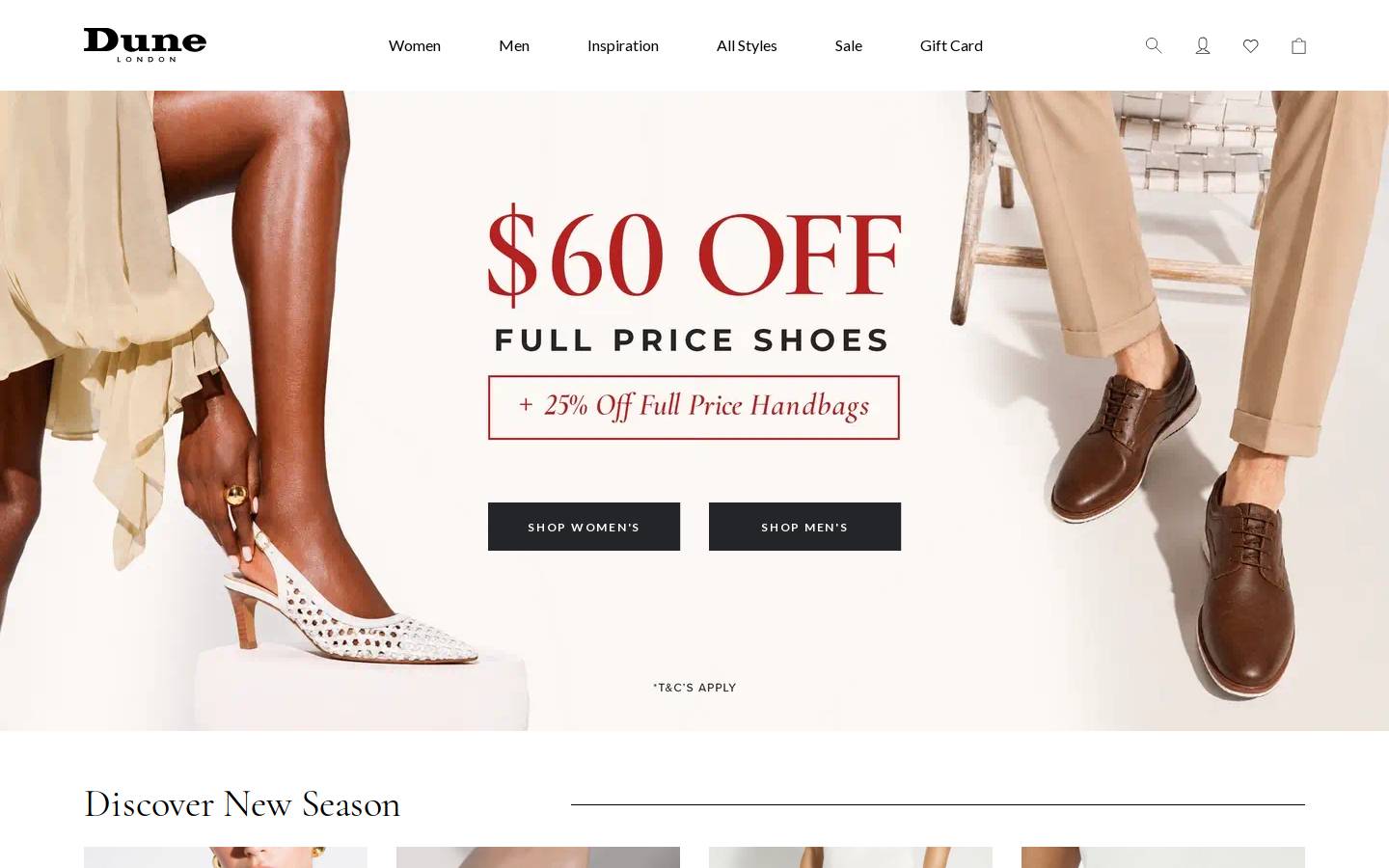 Dune London homepage screenshot