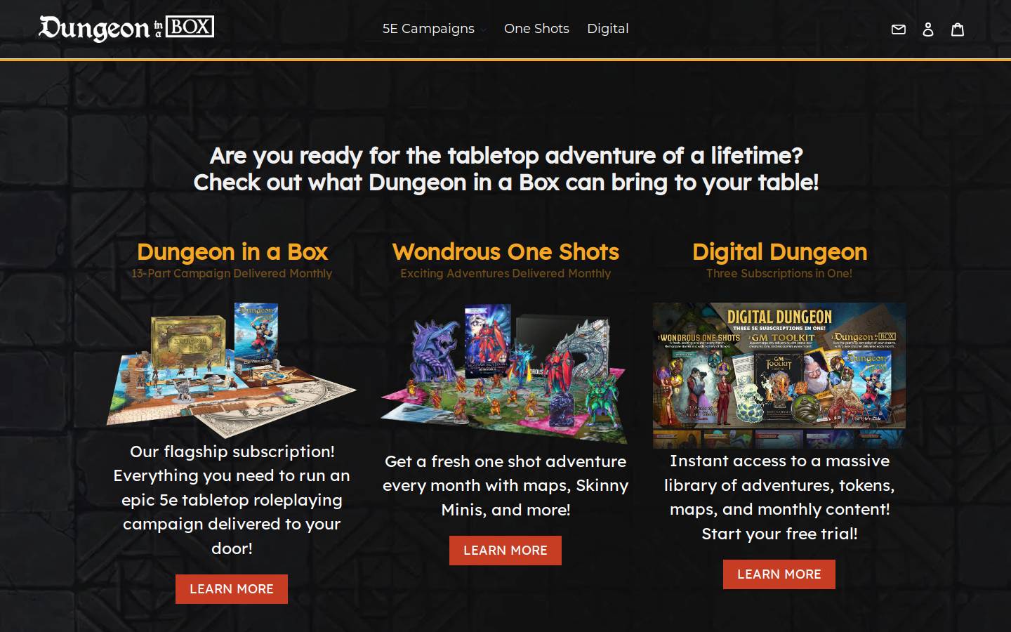 Dungeon In A Box homepage screenshot