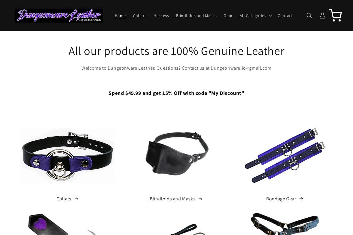 dungeonwareleather.com homepage screenshot