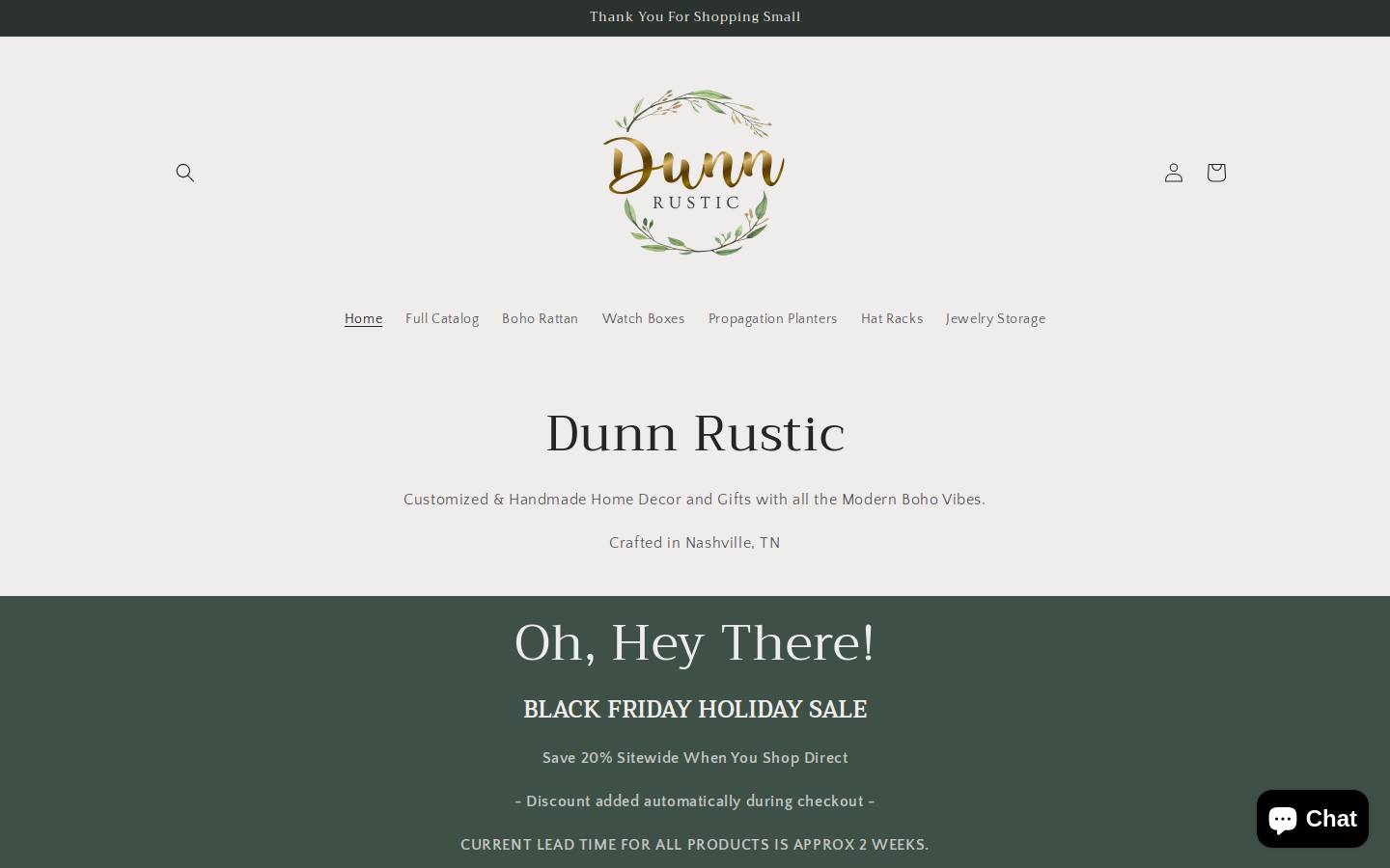 dunnrustic.com homepage screenshot