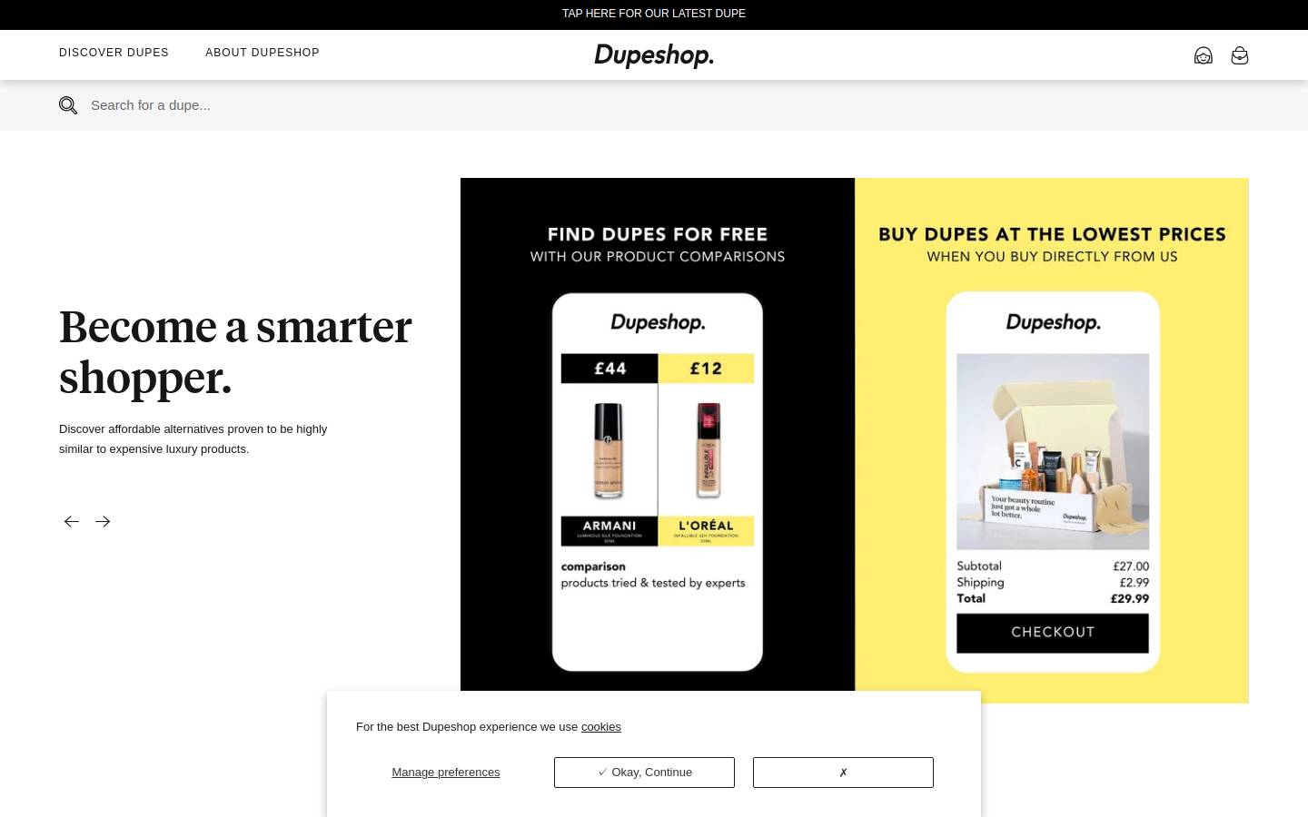 Dupeshop homepage screenshot