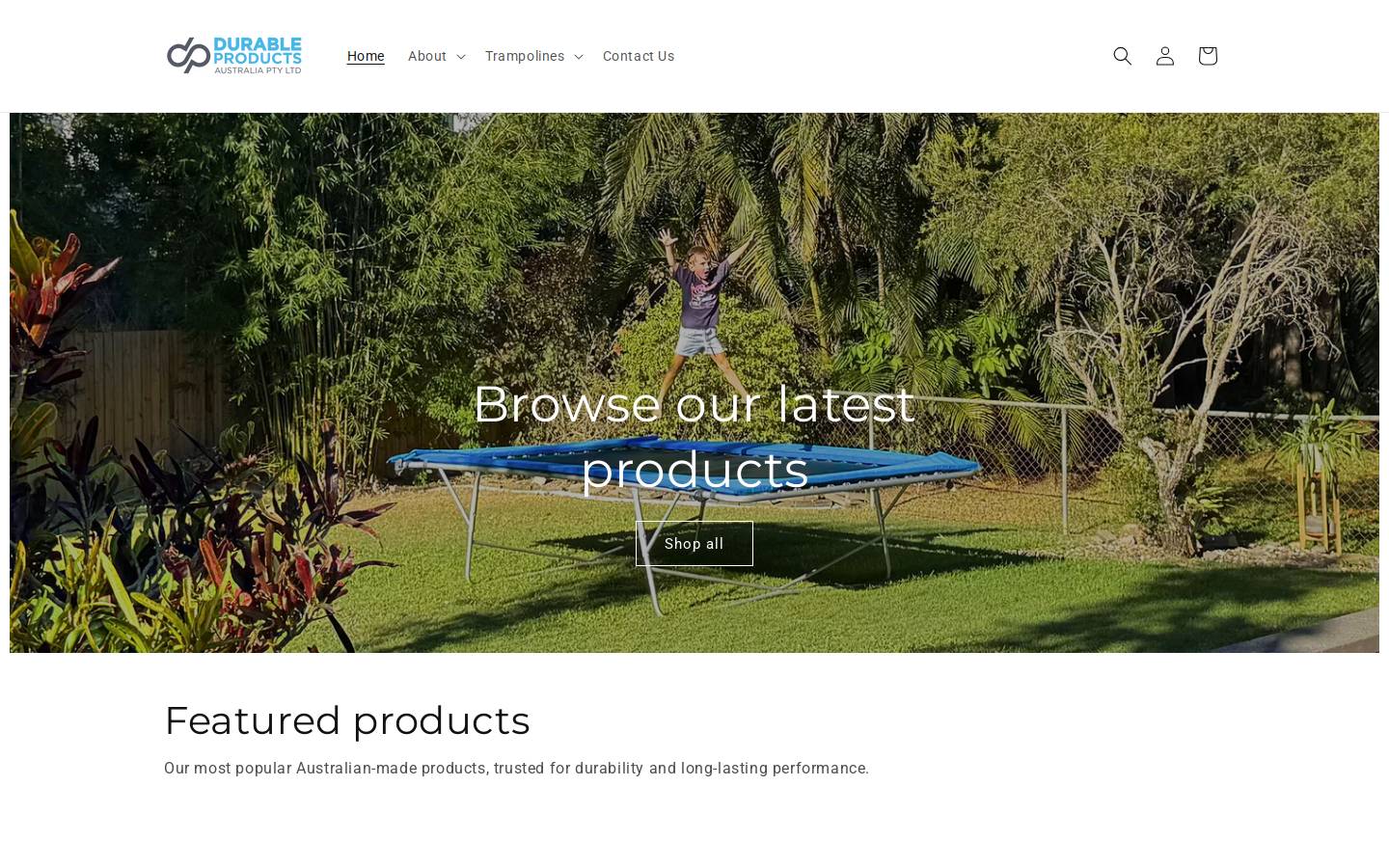 durabletrampolines.com.au homepage screenshot