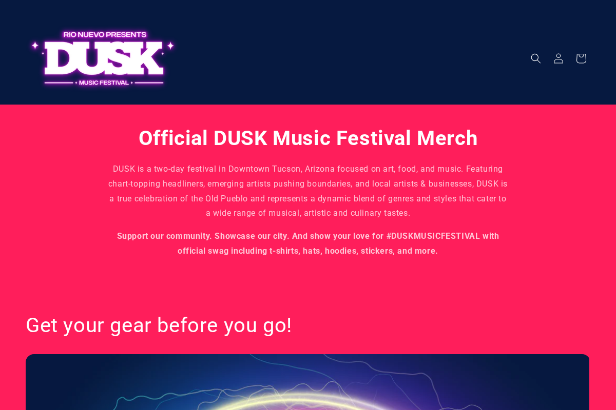 duskmusicfestivalmerch.com homepage screenshot