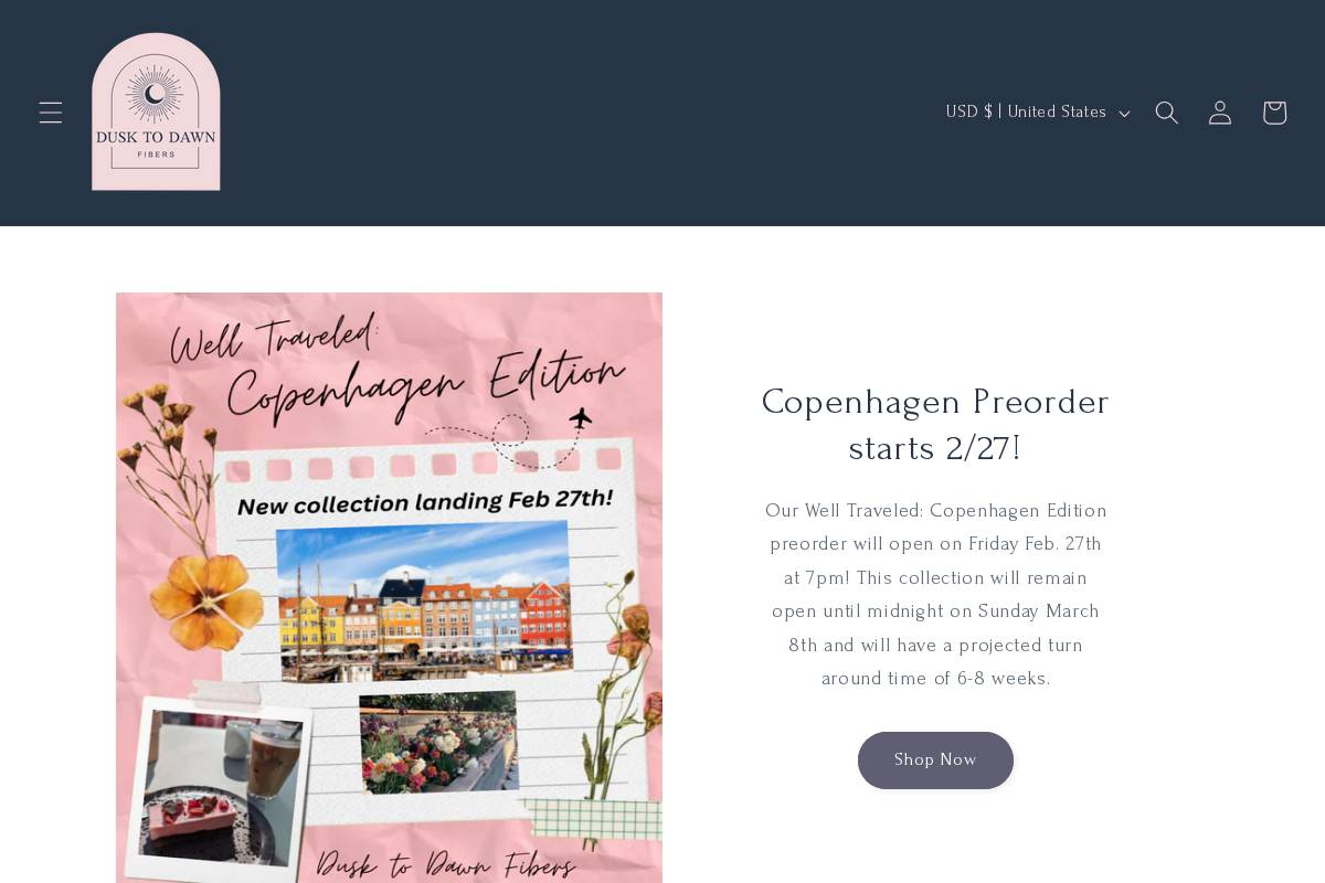 dusktodawnfibers.com homepage screenshot
