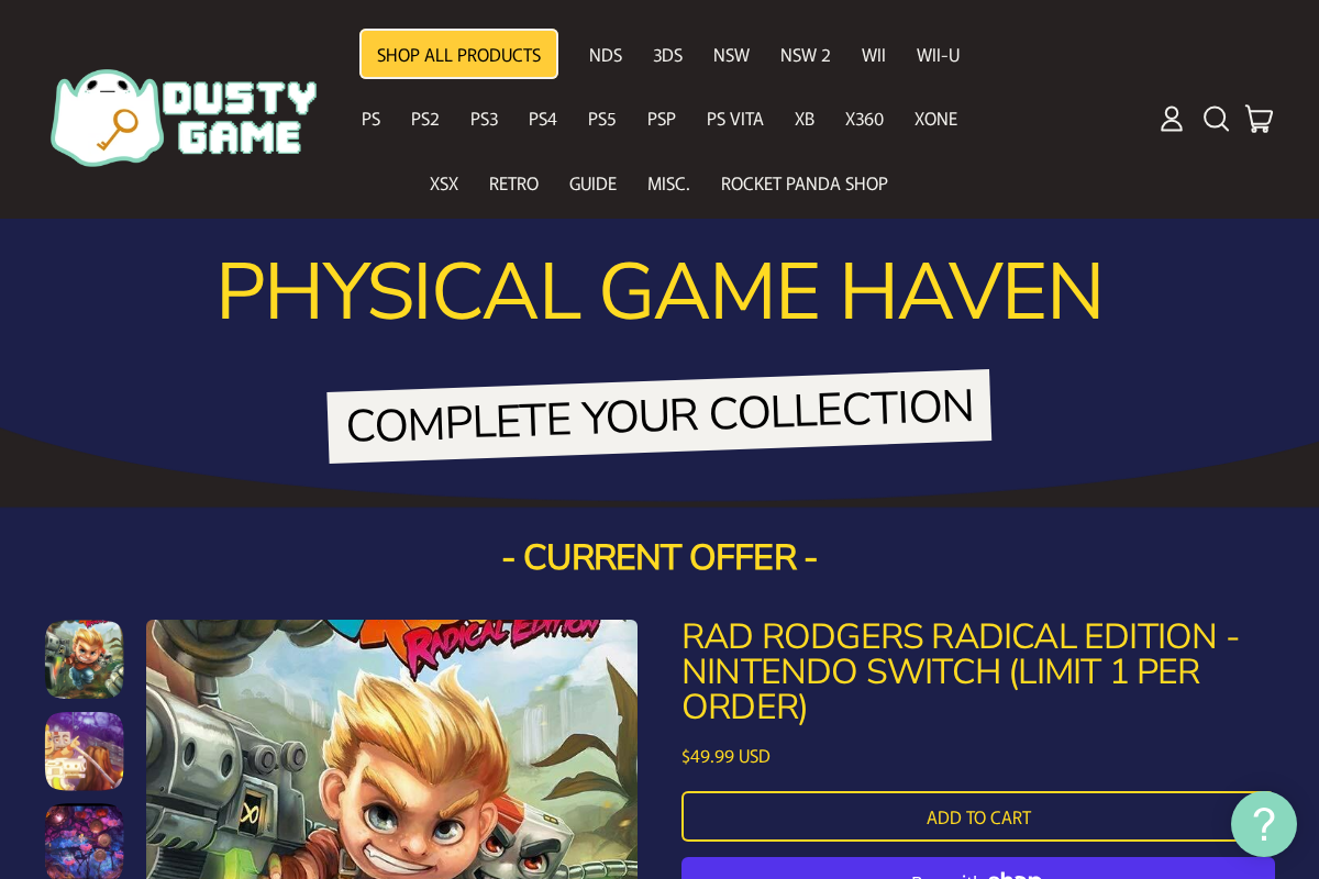 DustyGame homepage screenshot