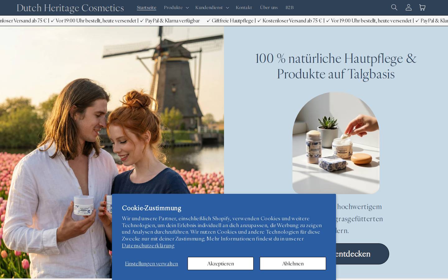 Dutch Heritage Cosmetics homepage screenshot