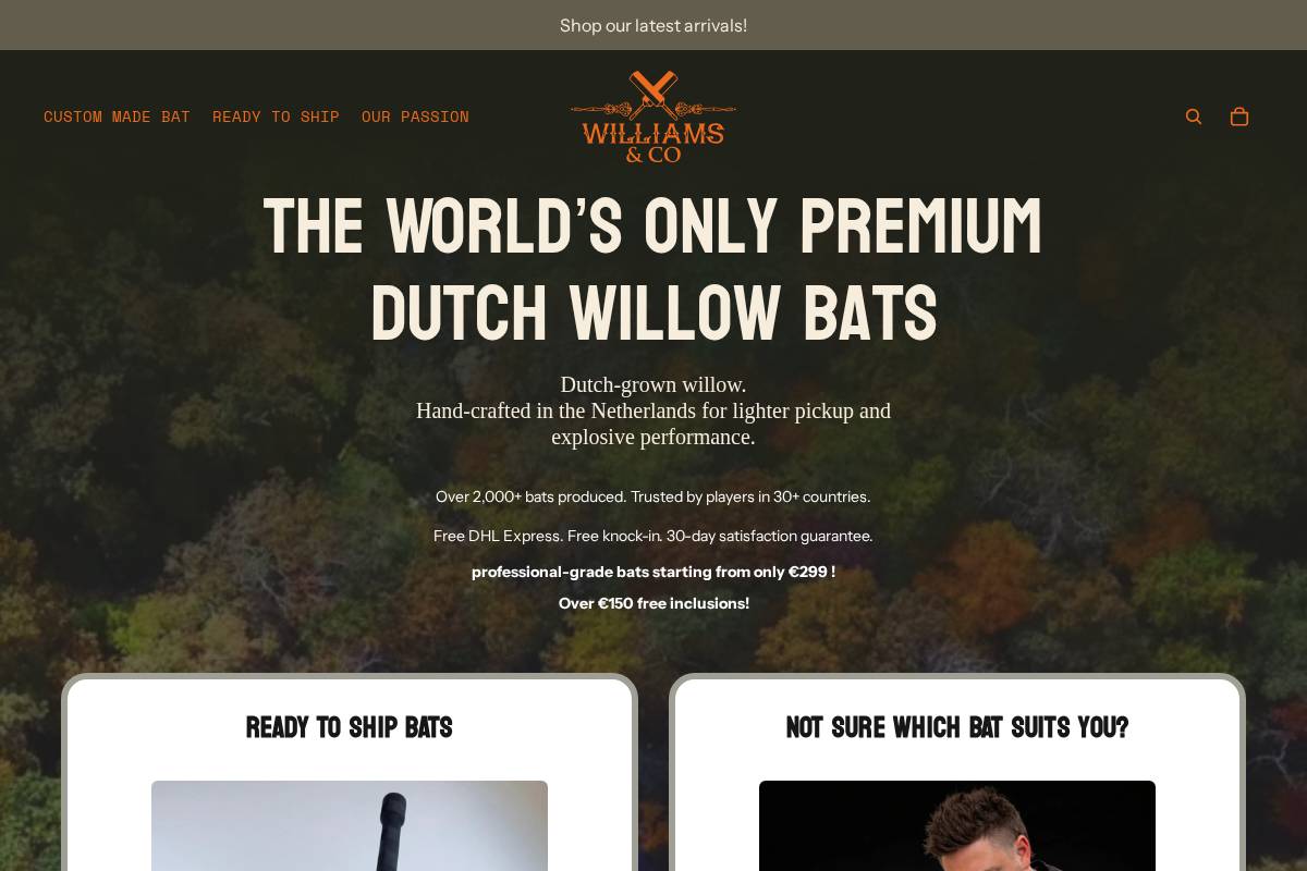 dutchwillowbats.com homepage screenshot