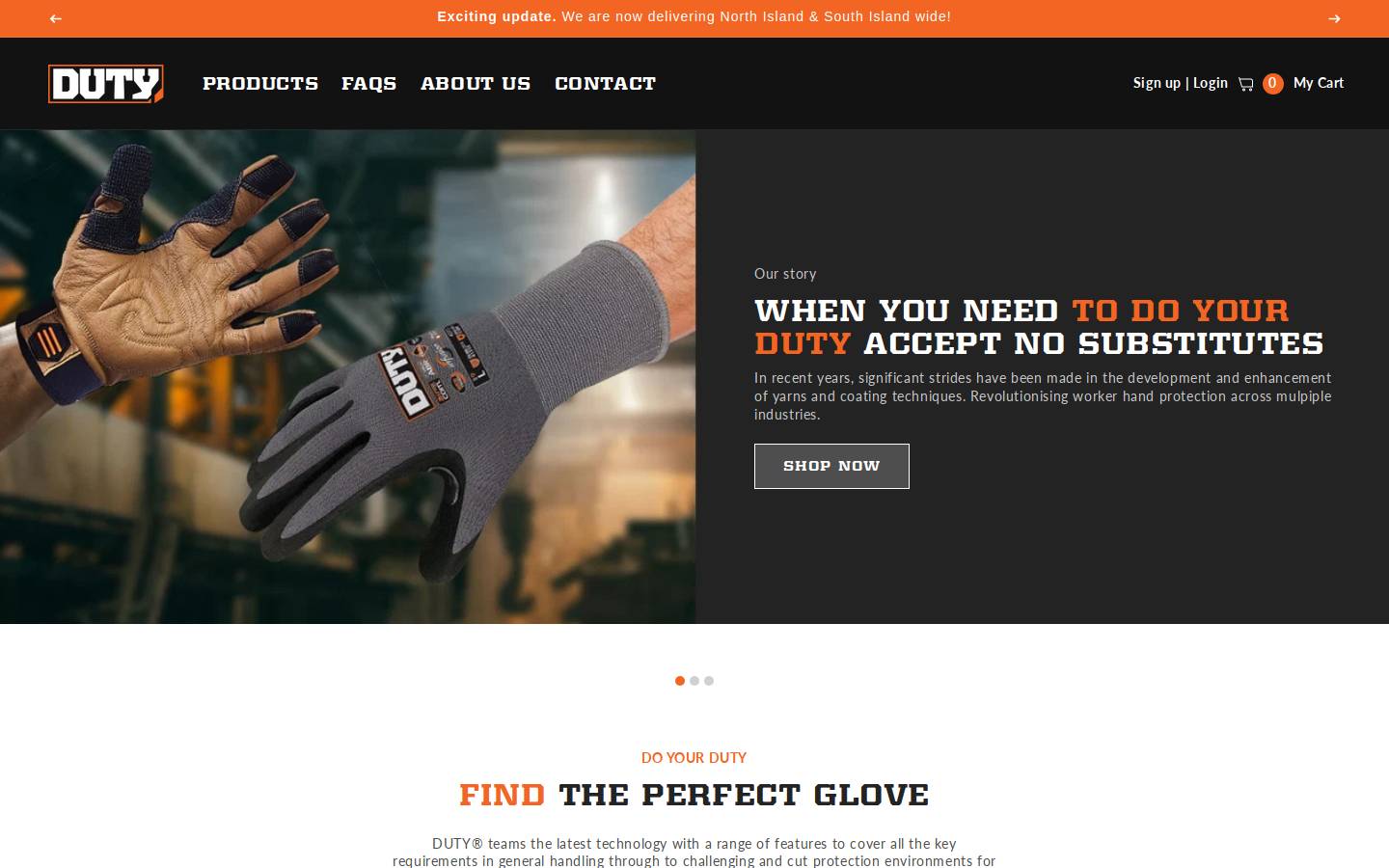 dutygloves.com homepage screenshot