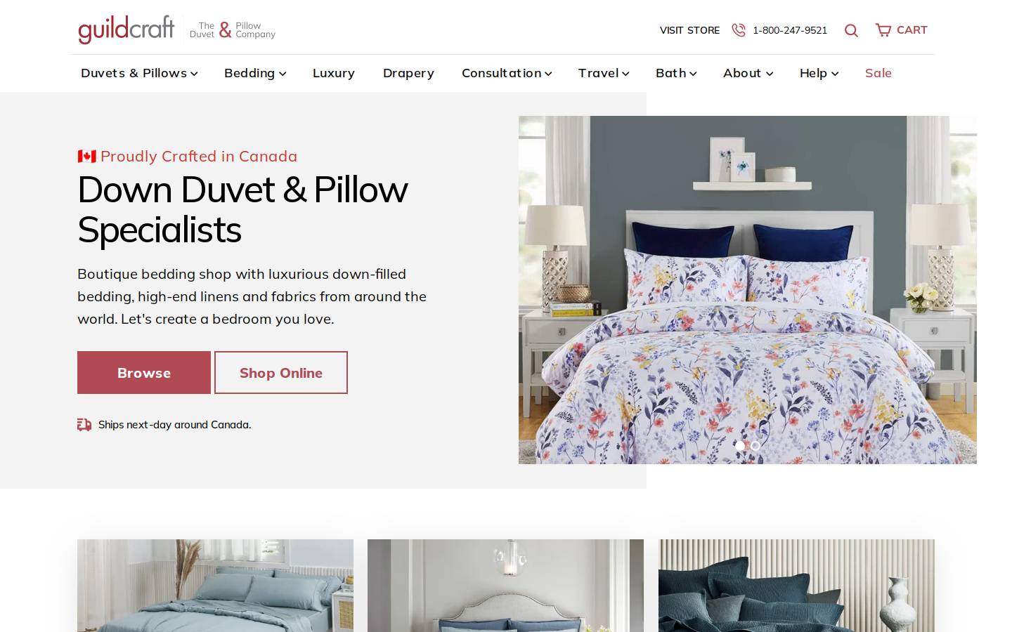 duvet-pillow.com homepage screenshot
