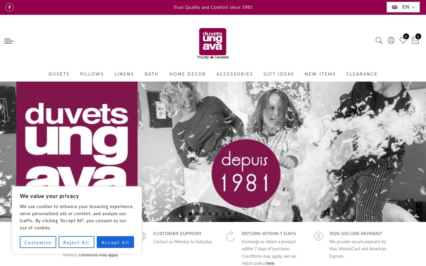 duvetsungava.com homepage screenshot