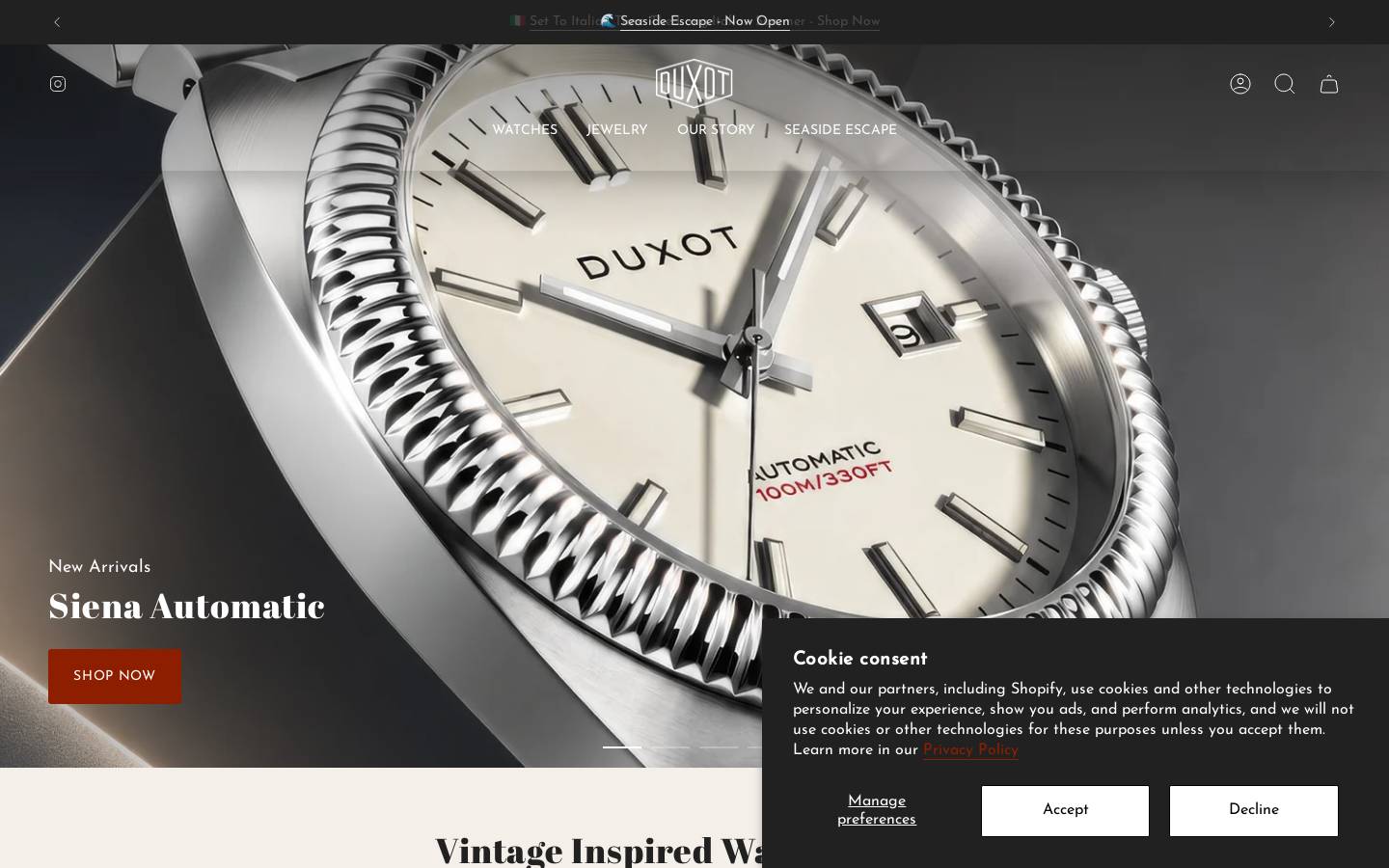 duxotwatches.com homepage screenshot