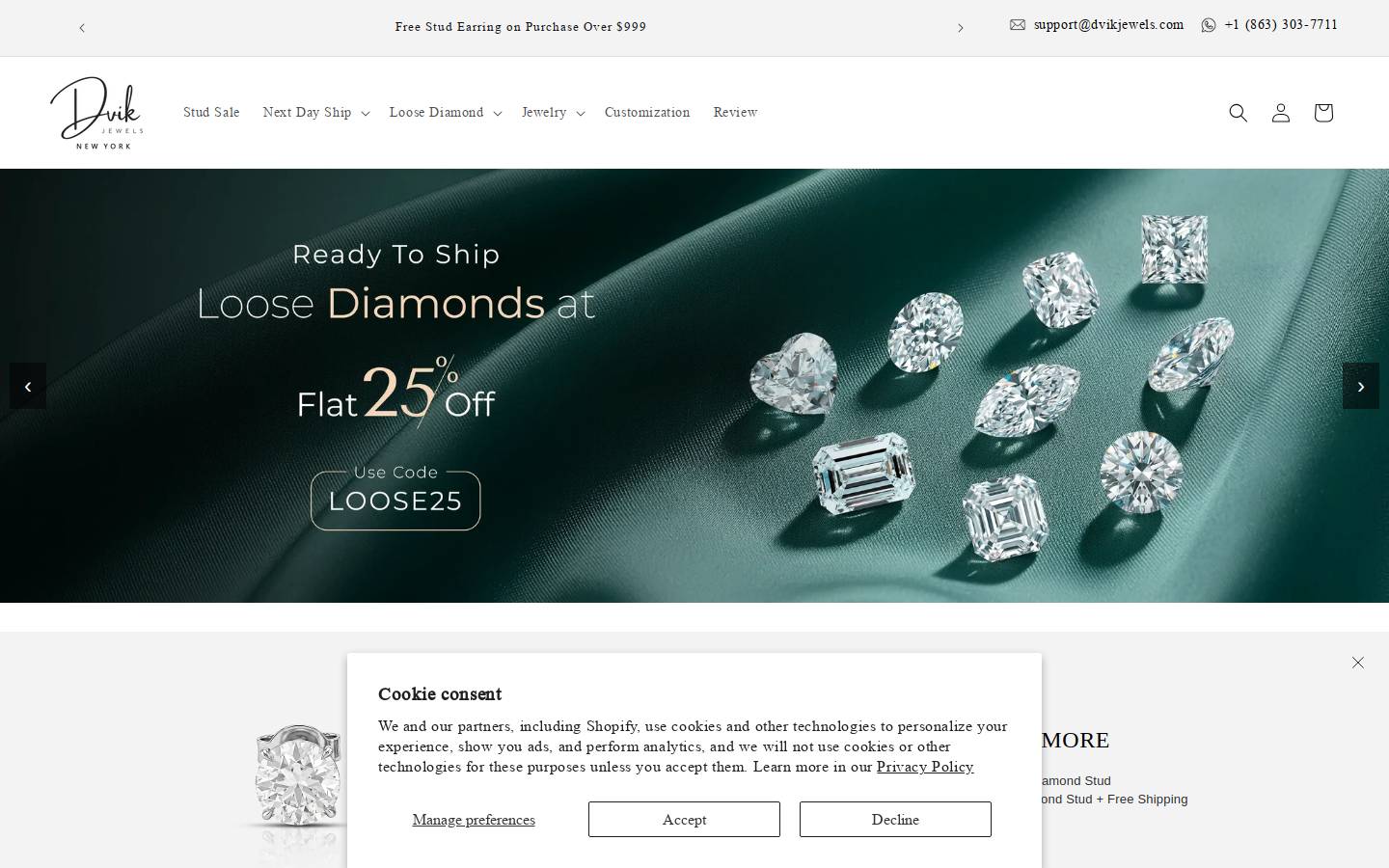 Dvik Jewels homepage screenshot