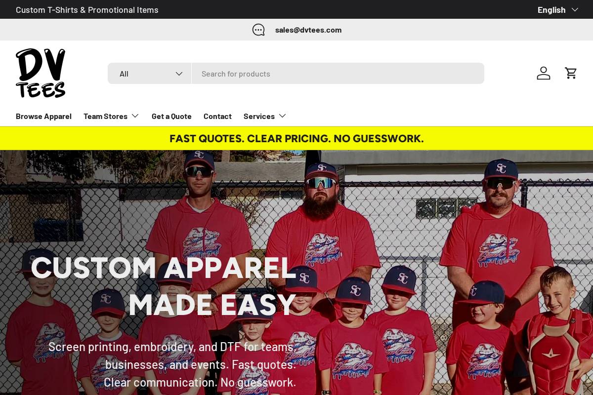 dvtees.com homepage screenshot