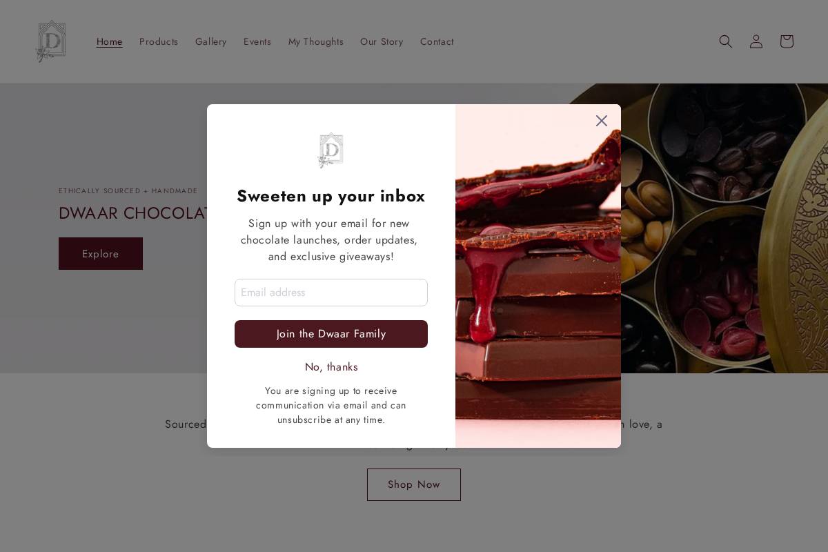 dwaarchocolate.com homepage screenshot