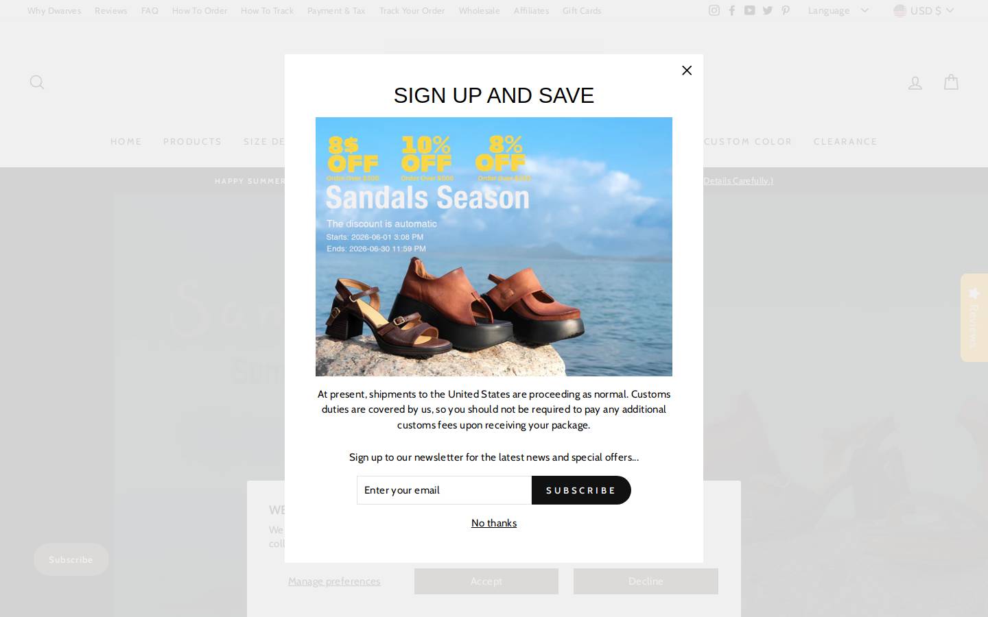 dwarvesshoes.com homepage screenshot