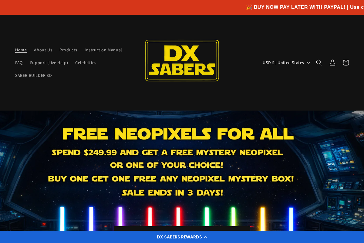 DX Sabers homepage screenshot