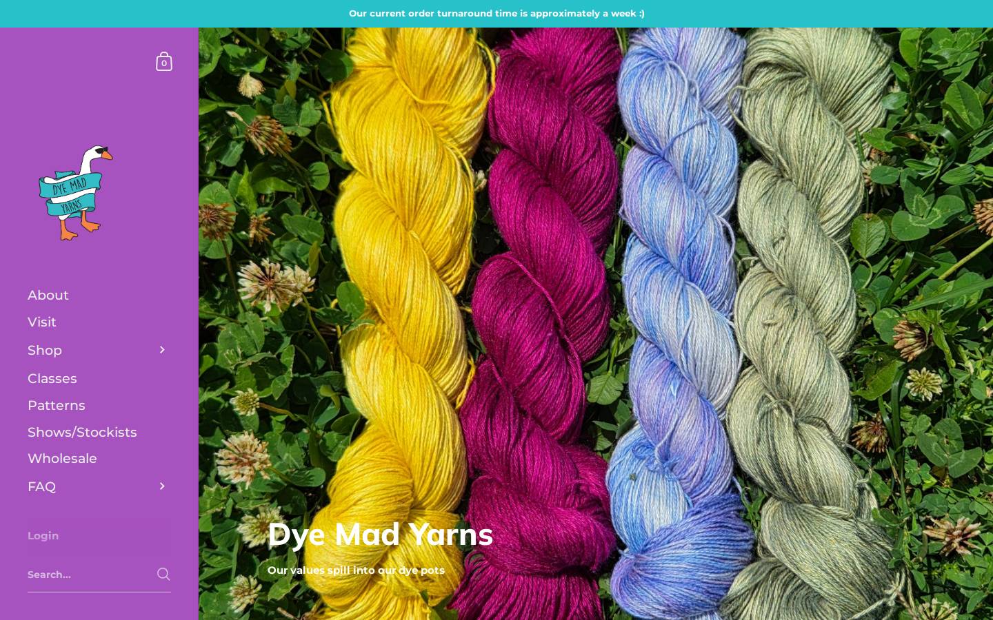 dyemadyarns.com homepage screenshot