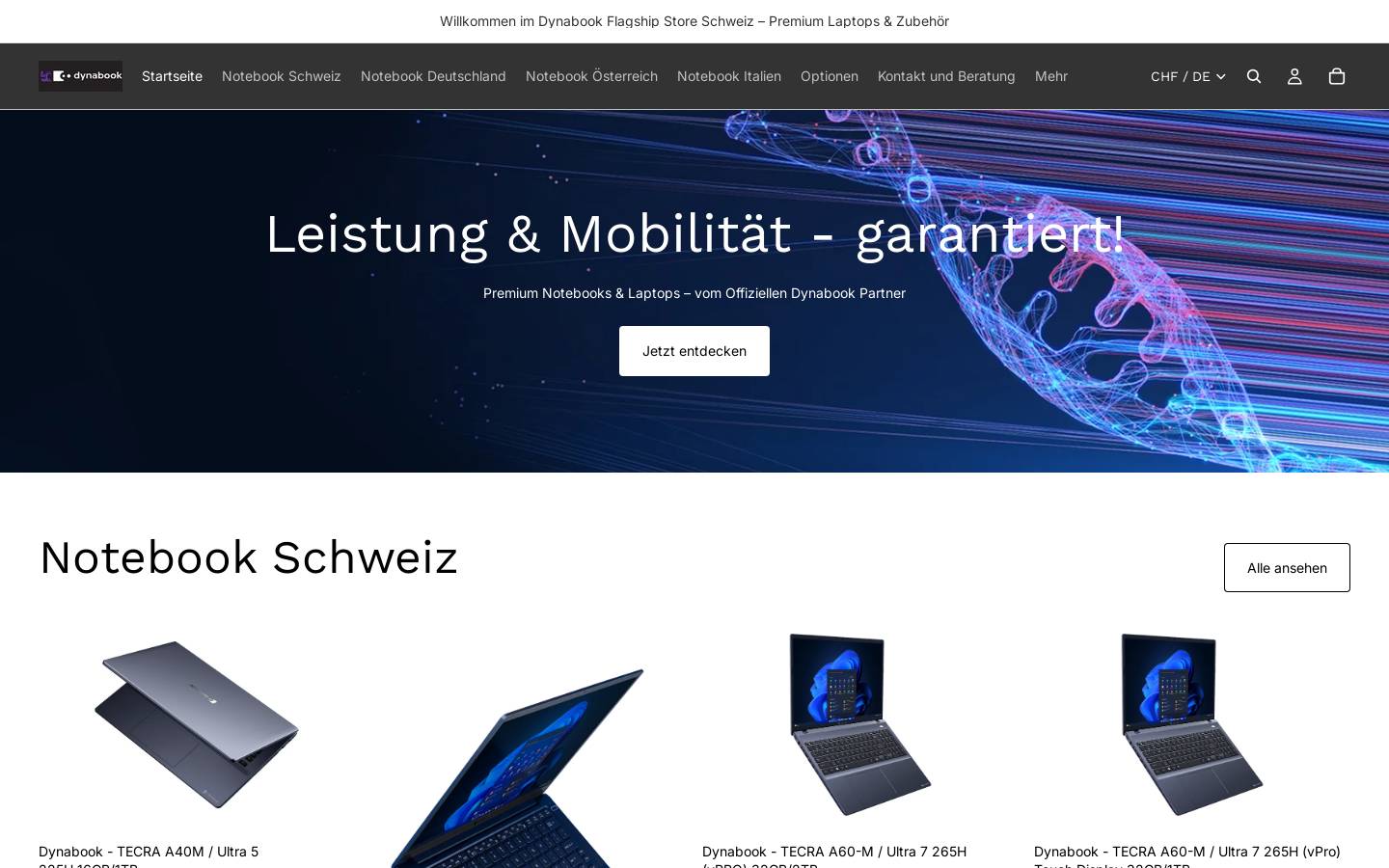 dynabook-shop.ch homepage screenshot