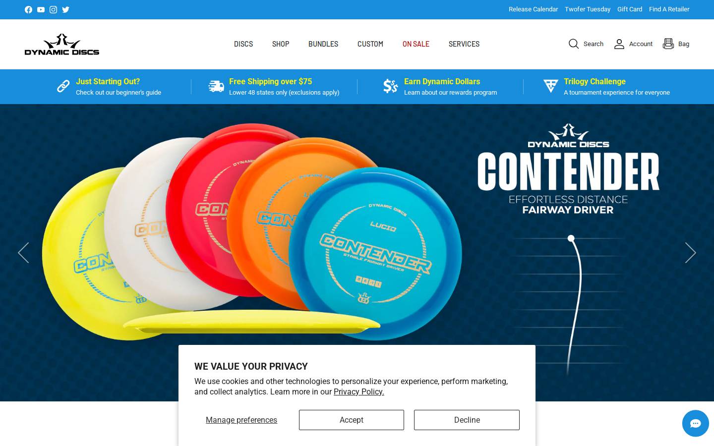 dynamicdiscs.com homepage screenshot