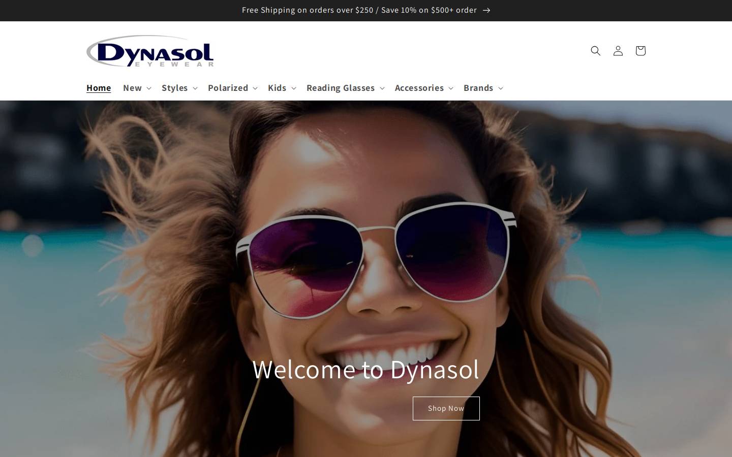 Dynasol Eyewear homepage screenshot