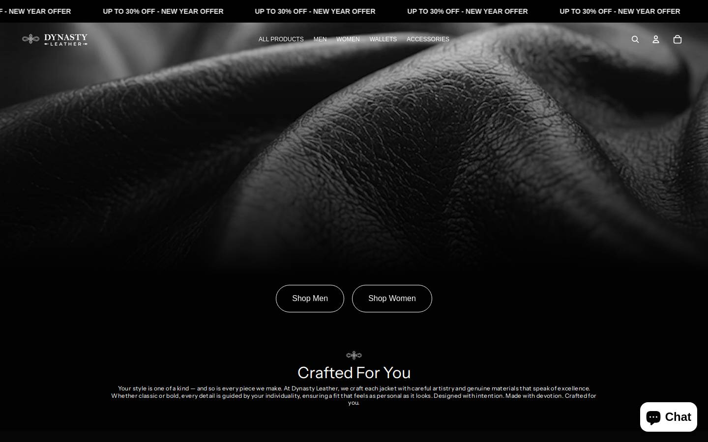 dynastyleather.com homepage screenshot