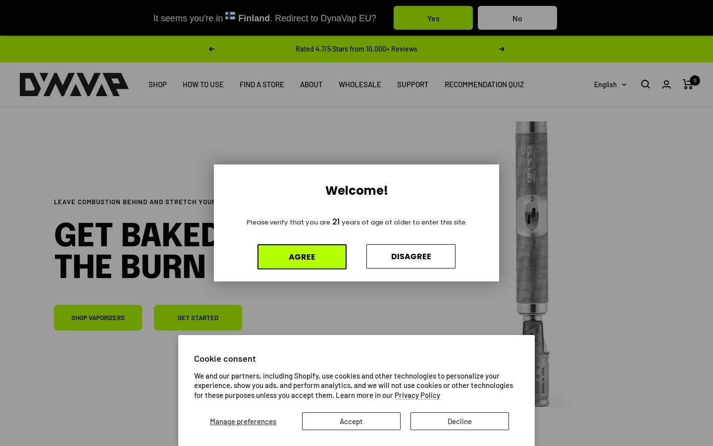 DynaVap homepage screenshot