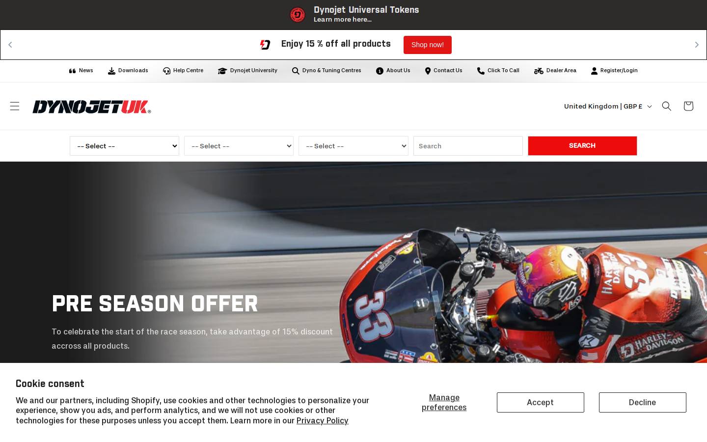 Dynojet homepage screenshot