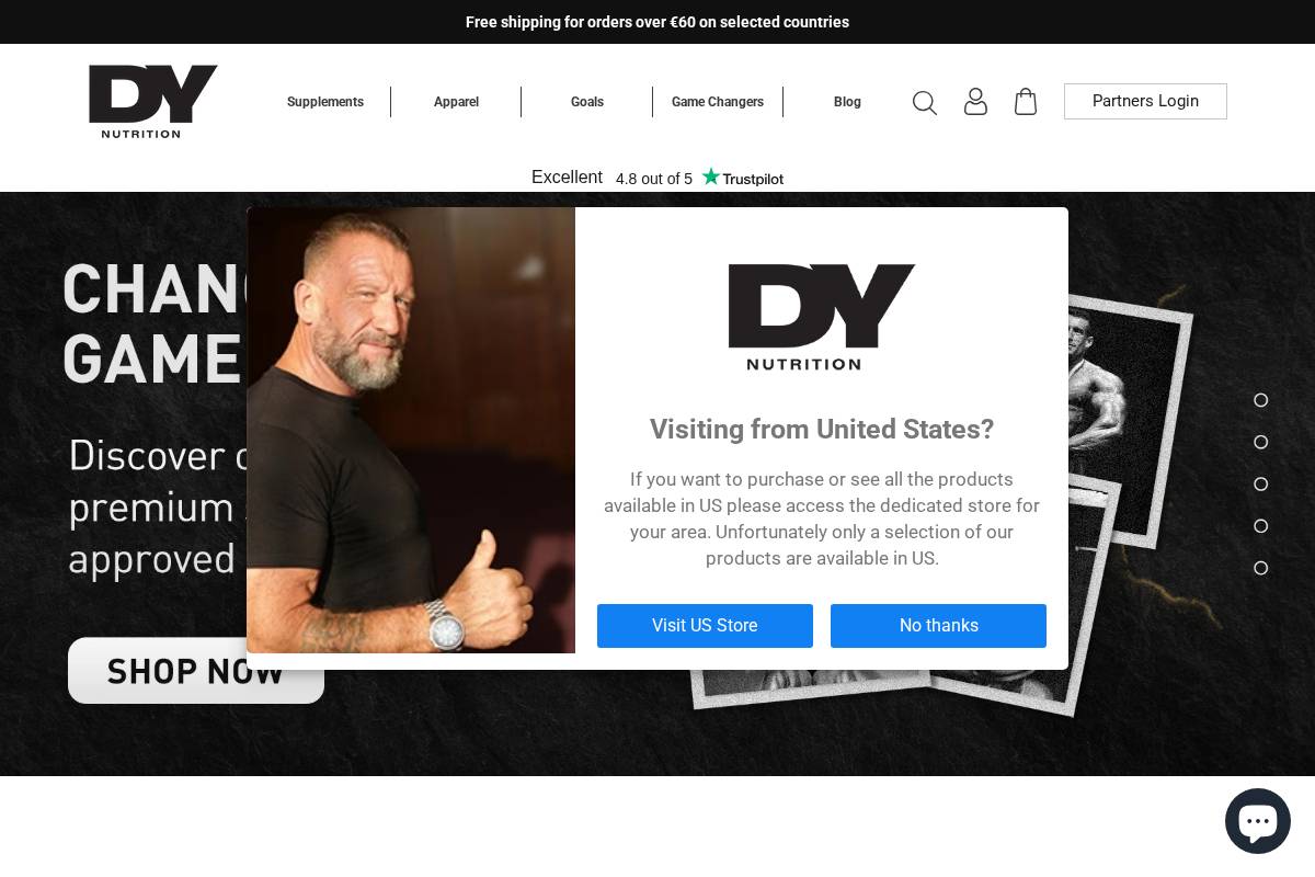 DY Nutrition homepage screenshot