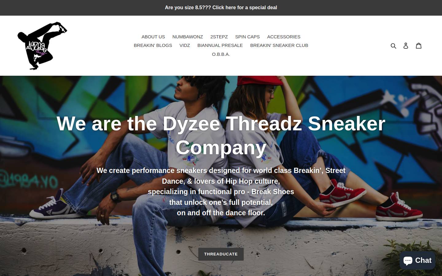 dyzeethreadz.com homepage screenshot