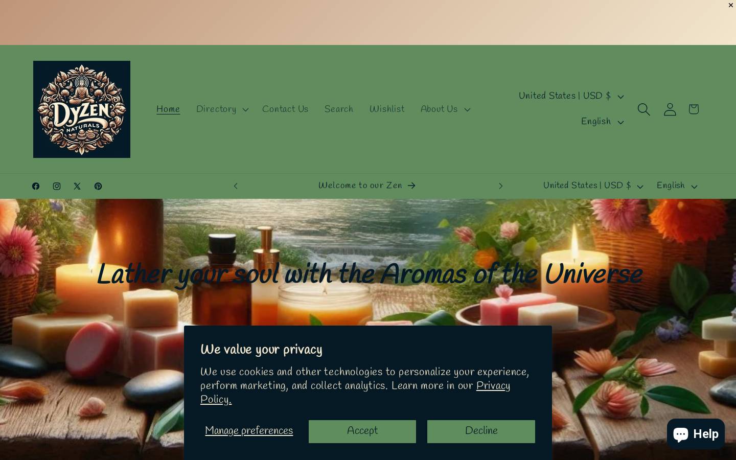dyzennaturals.com homepage screenshot