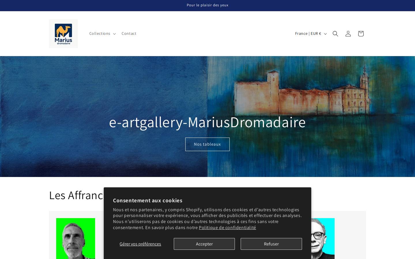 e-artgallery-mariusdromadaire.com homepage screenshot